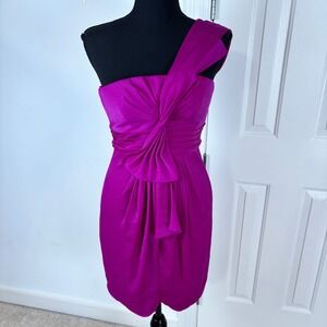 BCBGMAXAZRIA Palais Magenta One Shoulder Twist Bow Cocktail Formal Dress Size 0